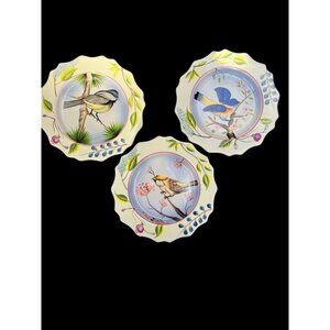 Set Of 3 Home Interiors Decorative Bird Plates With Scalloped Edges & Colorful